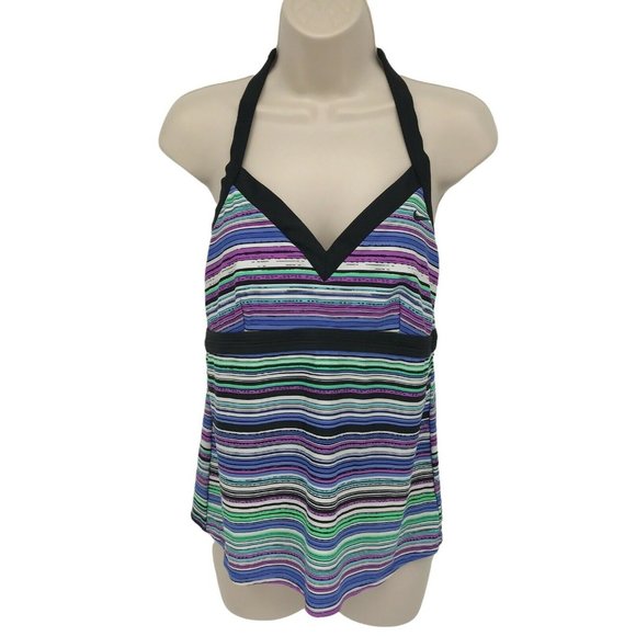 Nike | Swim | Nike Womens Purple Multi Striped Soft Cups Nylon Halter Swim  Tankini Top Sz 2 | Poshmark